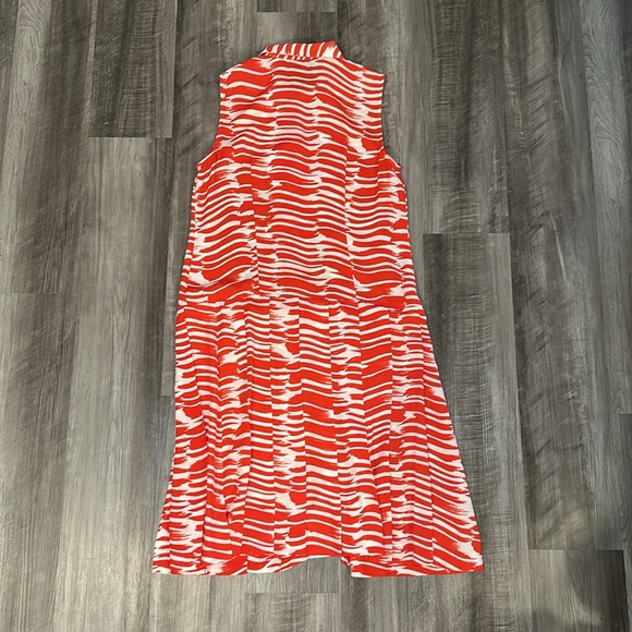 CAbi Brushstroke Pleated Sleeveless Button Drop Waist Midi Dress - Medium - Picture 2 of 8